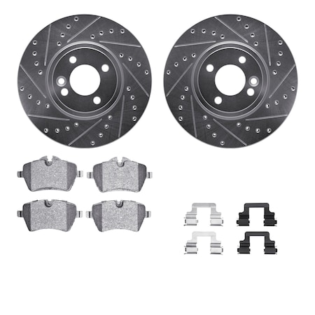 7312-32006, Rotors-Drilled, Slotted-SLV W/3000 Series Ceramic Brake Pads Incl. Hardware, Zinc Coat